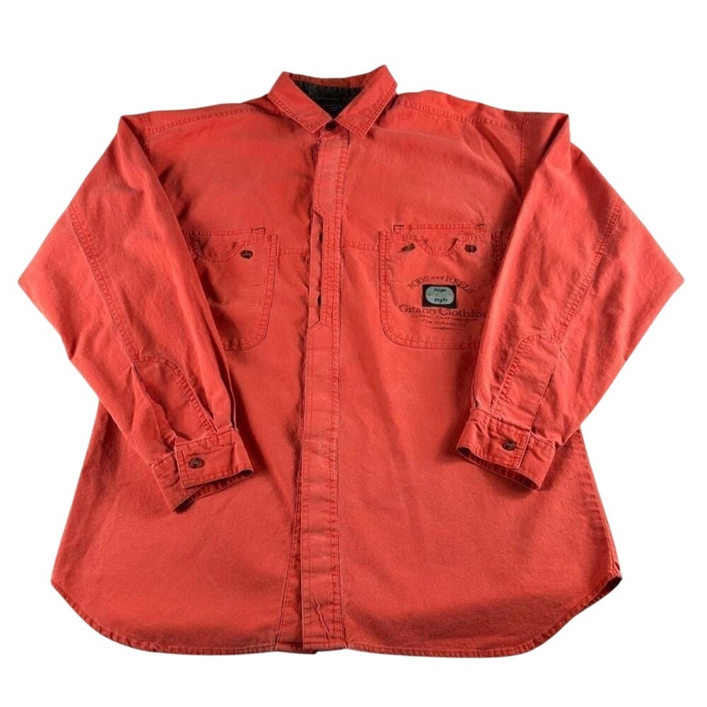 Vintage Gitano Clothing Shirt Mens XL Orange Distress 90s Grunge Workwear Flawed